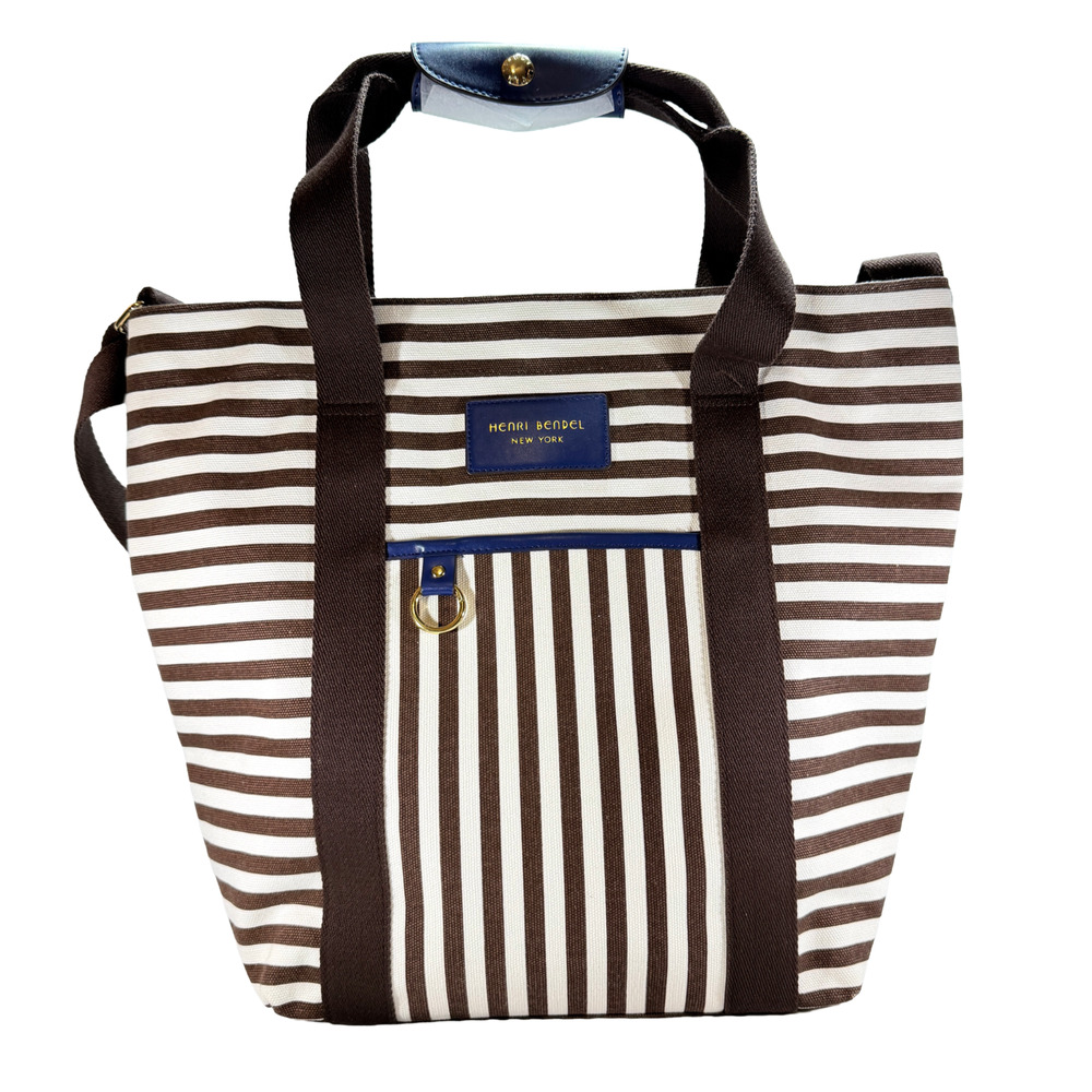 Henri Bendel NY Brown Stripe Canvas Weekender Travel Tote Shoulder Bag - NWOT